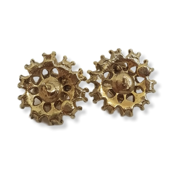 VINTAGE GOLDTONE, FAUX PEARL & DIAMANTE ROUND STATEMENT EARRINGS - Picture 4 of 4